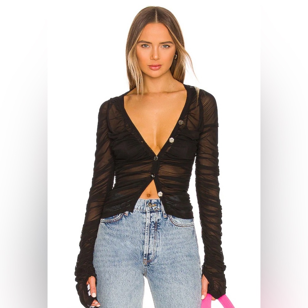 OW Collection Wanted Cardigan Black Caviar Medium Mesh Thumbhole NWOT